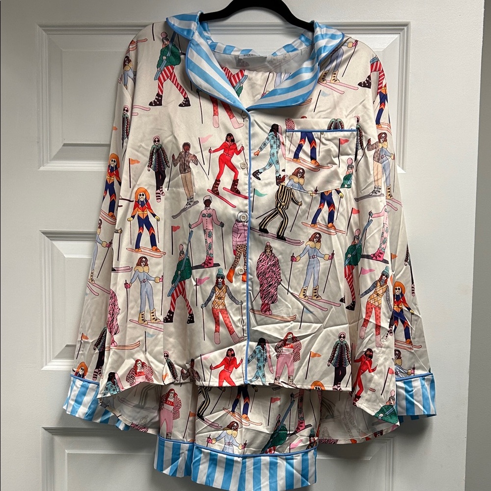 Colorful Ski Print Pajama 2 piece Set